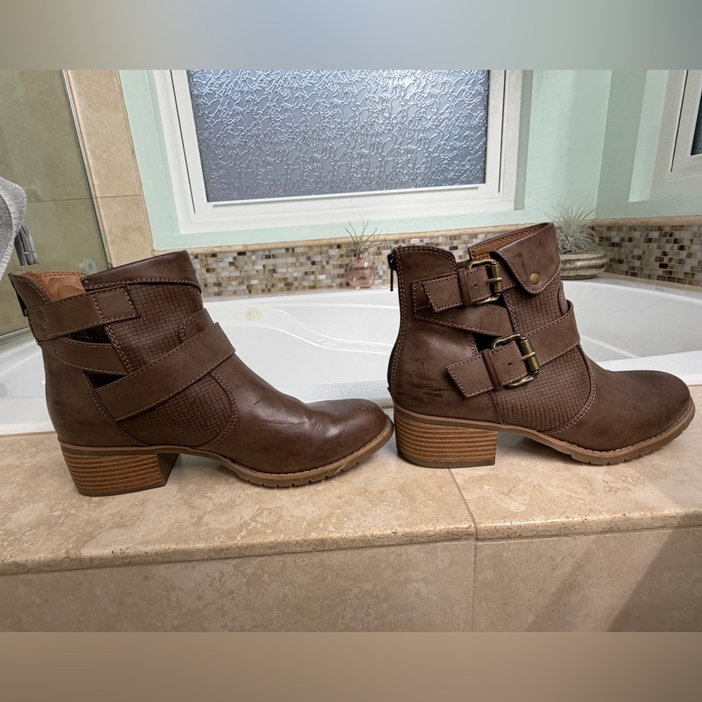 Eurosoft Brown Ankle Booties with Buckle Accents